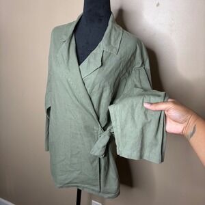 Lara G Made in Italy Women's Sz M  Linen Side Tie‎ Jacket Olive Green